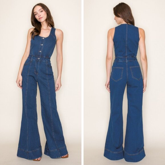 WIDE LEG DENIM JUMPSUIT - Picture 2 of 5